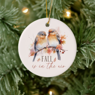 Fall Is In The Air – Cute Birds & Autumn Leaves Ceramic Tree Decoration