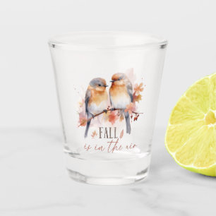 Fall Is In The Air – Cute Birds & Autumn Leaves Shot Glass