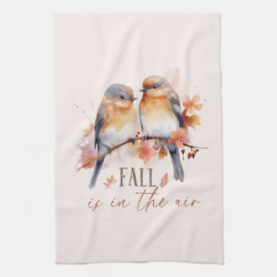 Fall Is In The Air – Cute Birds & Autumn Leaves Tea Towel