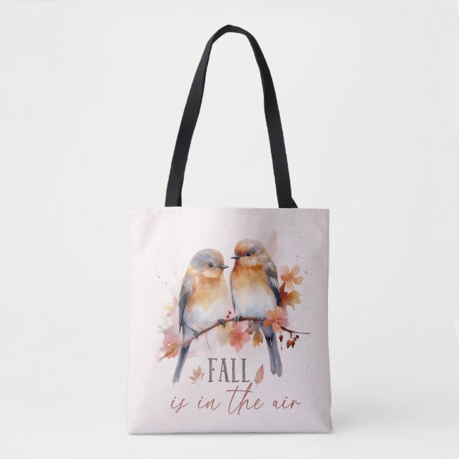 Fall Is In The Air – Cute Birds & Autumn Leaves Tote Bag (Front)