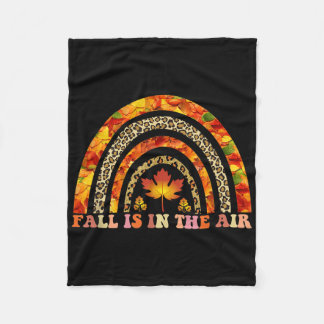 Fall Is In The Air Leopard Leaves Rainbow Fleece Blanket