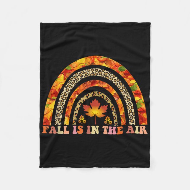 Fall Is In The Air Leopard Leaves Rainbow  Fleece Blanket (Front)