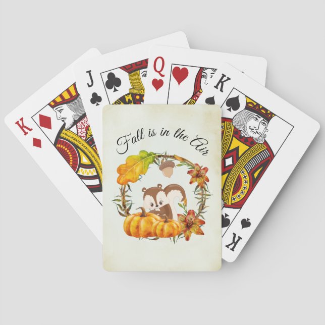 Fall is in the Air Typography with Squirrel Playing Cards (Back)