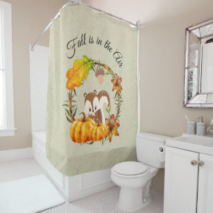 Fall is in the Air Typography with Squirrel Shower Curtain