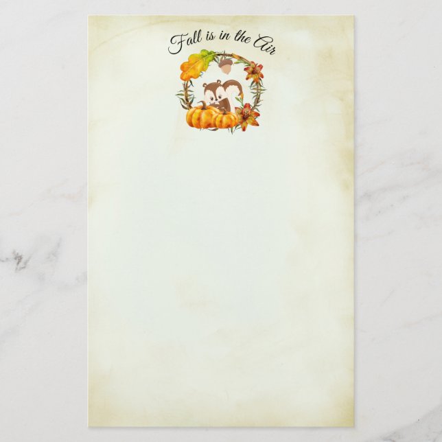 Fall is in the Air Typography with Squirrel Stationery (Front)