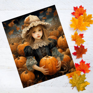 Fall Kid Holding Pumpkin Thanksgiving Decoupage Tissue Paper