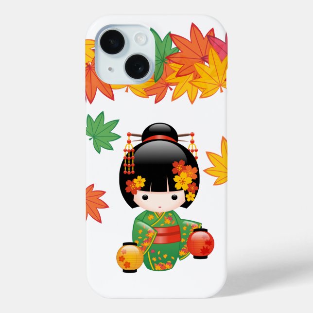 Fall Kokeshi Doll - Green Kimono Geisha Girl Case-Mate iPhone Case (Back)