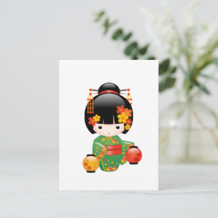 Fall Kokeshi Doll - Japanese Geisha Girl Postcard
