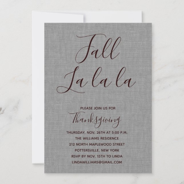 Fall la la la Thanksgiving Dinner Invitation (Front)