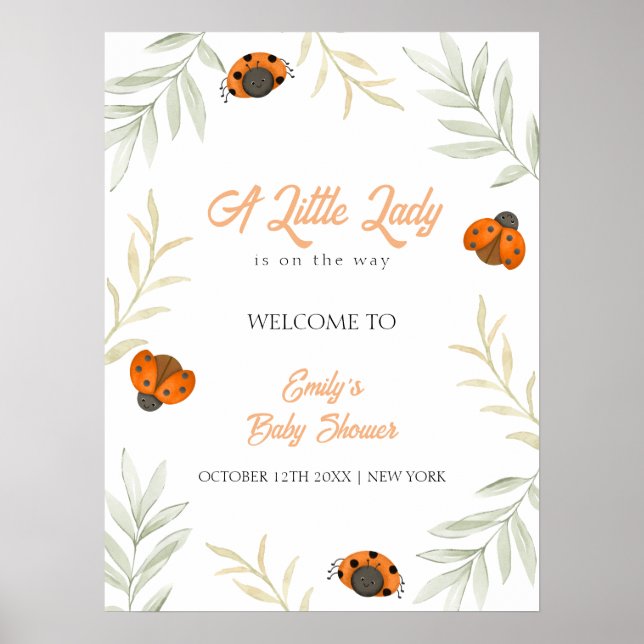 Fall Ladybug Greenery Baby Shower Welcome  Poster (Front)