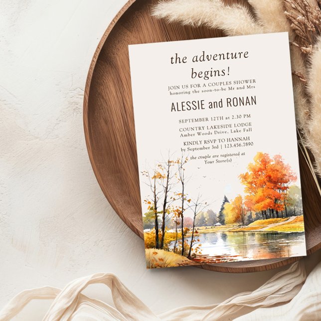 Fall Lake Adventure Begins Couples Shower Invitation (Fall Lake Couple Shower Invite by Darling & May - buy digital download or order professional prints.)