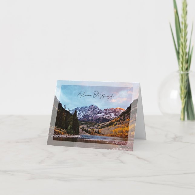 Fall lake and mountain with custom text card (Front)