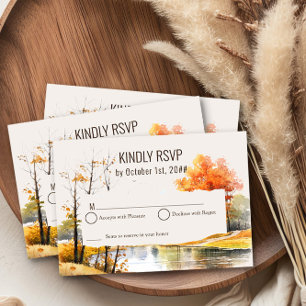 Fall Lake Watercolor Woodsy Landscape RSVP Card