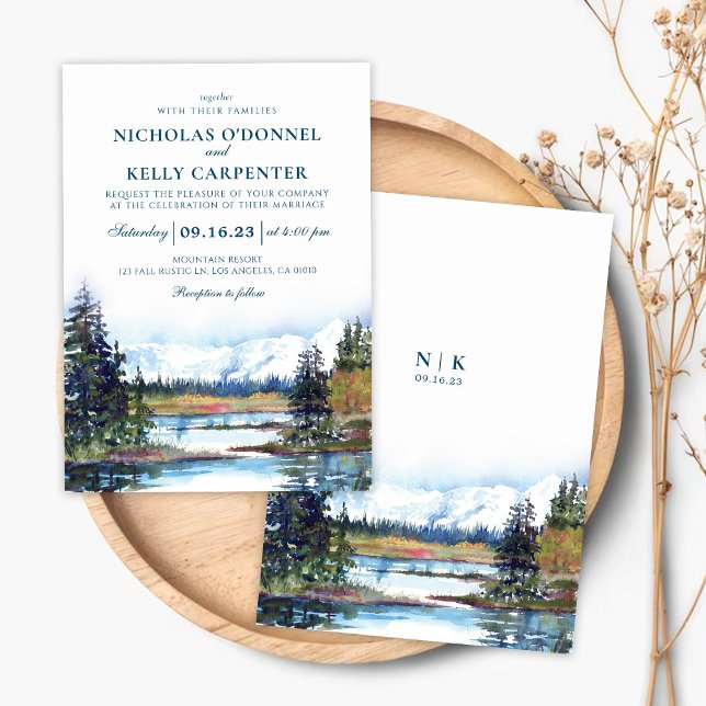 Fall Lake Waterfront Mountain Wedding Invitation (Creator Uploaded)