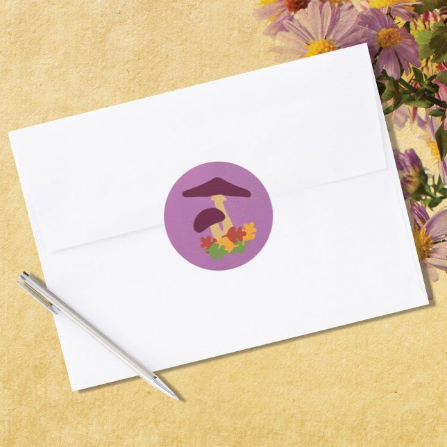 Fall Landscape Mushrooms Classic Round Sticker (Creator Uploaded)