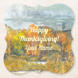 Fall landscapes watercolor Paper Coaster