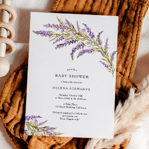Fall lavender floral watercolor chic baby shower invitation