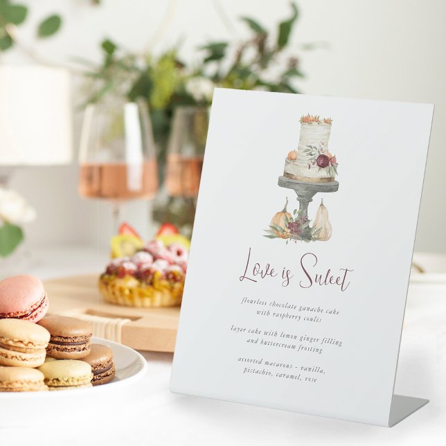 Fall Layer Cake "Love is Sweet" Dessert Menu Pedestal Sign (Creator Uploaded)