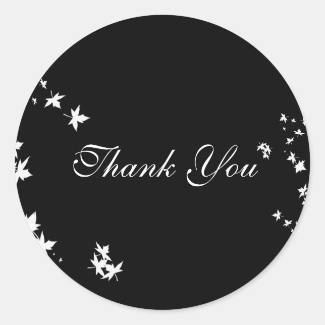 Fall Leaf Black & White Thank You Sticker (Front)