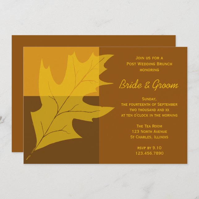 Fall Leaf Colour Block Post Wedding Brunch Invitation (Front/Back)