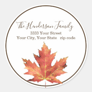 Fall Leaf Elegant Round Return Address Label