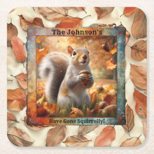 Fall Leaf Funny Squirrel Paper Coaster