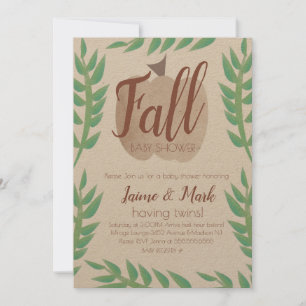 Fall Leaf Pumpkin Brown Baby Shower Kraft Invitation
