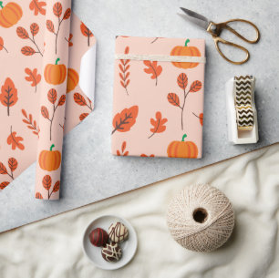 Fall Leaf Seamless Wrapping Paper with Cute Charm