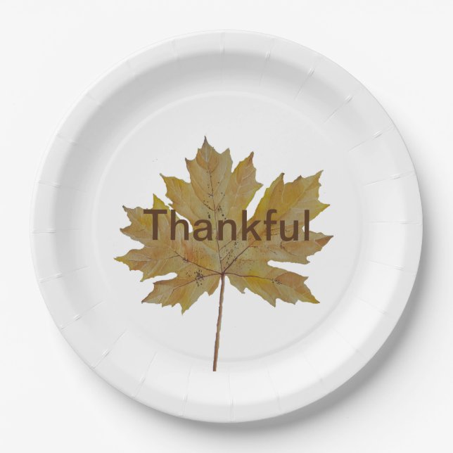 Fall leaf thankful watercolor paper plate (Front)