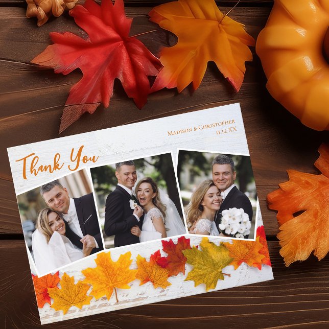 Fall Leaf Thanksgiving Wedding Photo Thank You Postcard (Creator Uploaded)