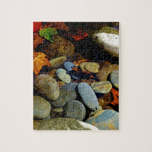 Fall leaf with Rocks in mountain creek Jigsaw Puzzle (Vertical)