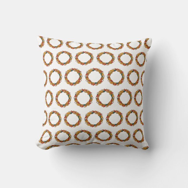 Fall Leaf Wreath Circle Cushion (Front)