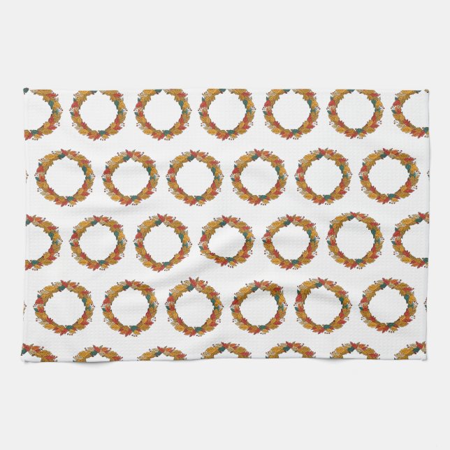 Fall Leaf Wreath Circle Tea Towel (Horizontal)