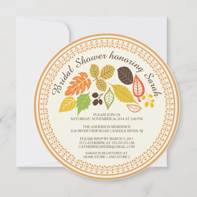 Fall Leave Autumn Bridal Shower Invitations (Front)