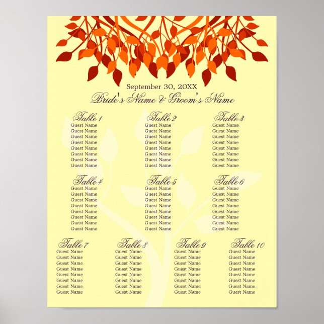 Fall Leaves 11 x 14 Seating Chart (Front)