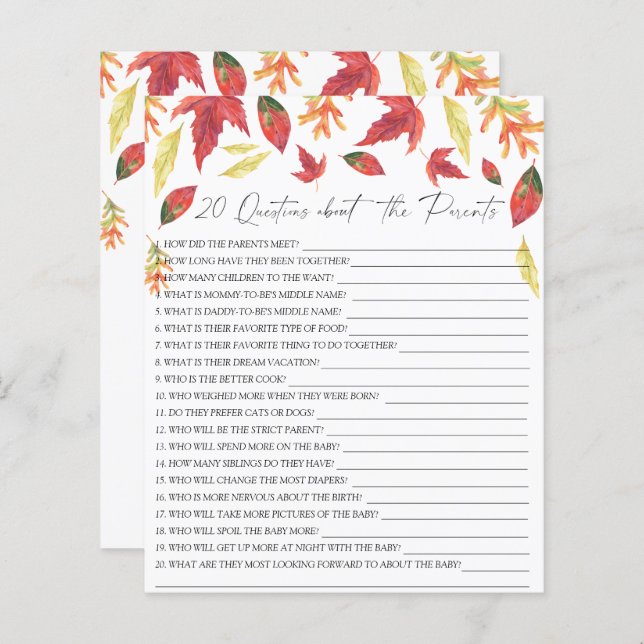 Fall leaves - 20 questions about the Parents (Front/Back)