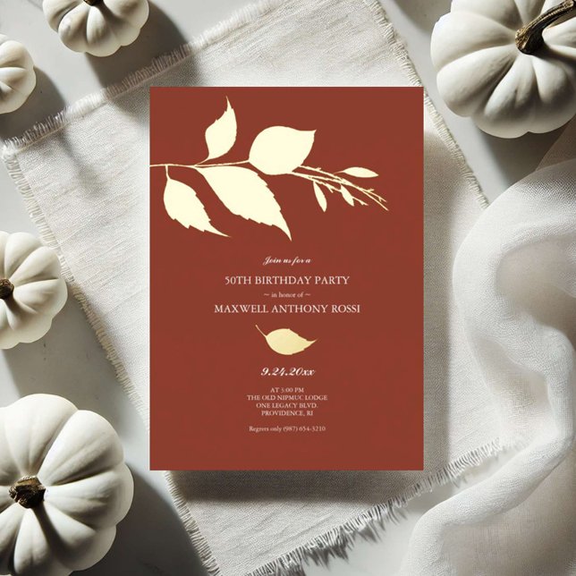 Fall Leaves 50th Birthday Invitations (Fall leaves 50th birthday invitations by Victoria Grigaliunas of Do Tell A Belle)