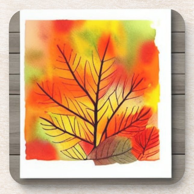 Fall leaves a splash of colour for coaster (Front)