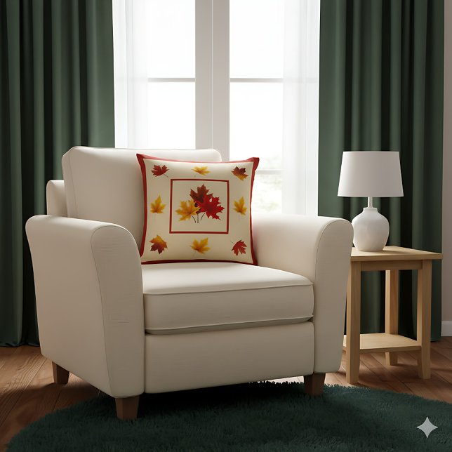 Fall Leaves Accent - Cosy Rustic Autumn Decor Cushion (Farmhouse fall pillow with autumn leaves - cozy seasonal accent for your home)