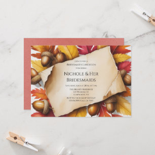 Fall Leaves & Acorns Rustic Bridesmaids Luncheon Invitation