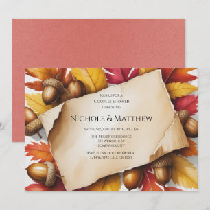 Fall Leaves & Acorns Rustic Couples Shower Invitation
