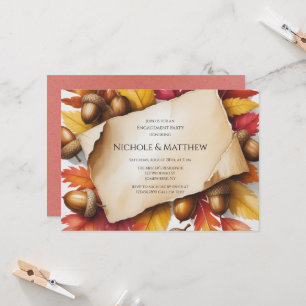 Fall Leaves & Acorns Rustic Engagement Party Invitation