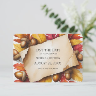 Fall Leaves & Acorns Rustic Wedding Save The Date