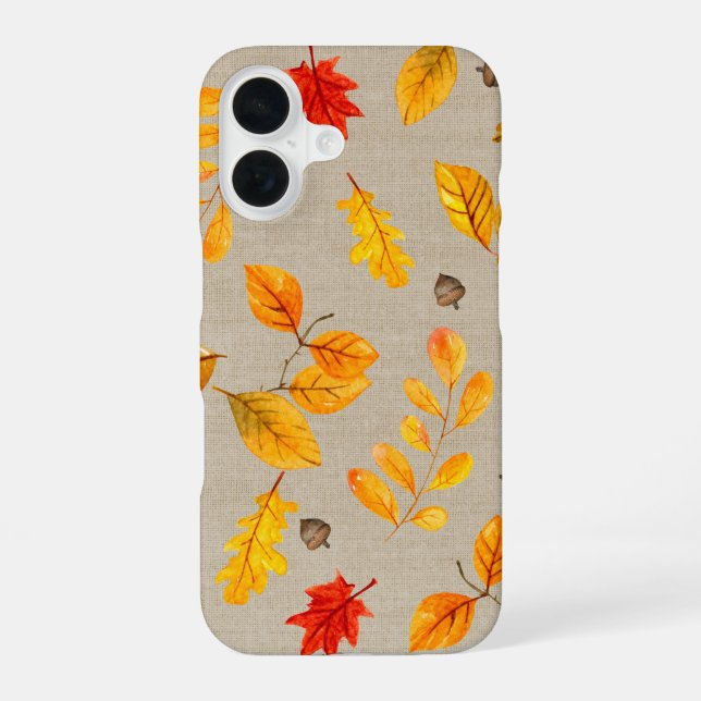 fall leaves and acorns iPhone 16 case (Back)