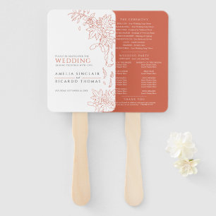 Fall leaves and berries line art wedding program hand fan