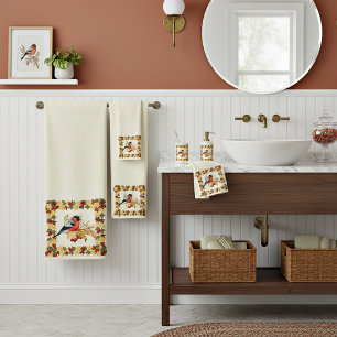 Fall leaves and bird bath towel set