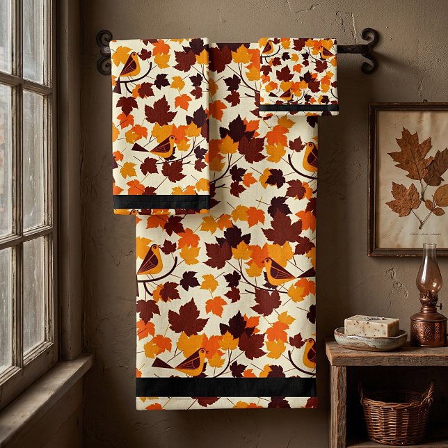 Fall leaves and birds bath towel set (Creator Uploaded)