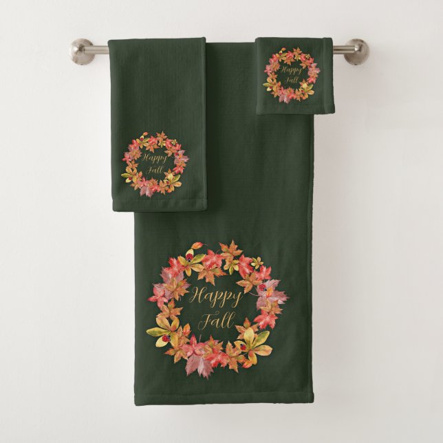 Fall leaves and ladybugs with customisable text  bath towel set (Insitu)