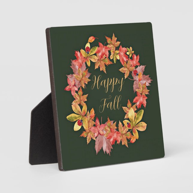 Fall leaves and ladybugs with customisable text  plaque (Front)