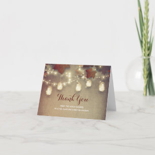 Fall Leaves and Mason Jar Lights Wedding Thank You Card